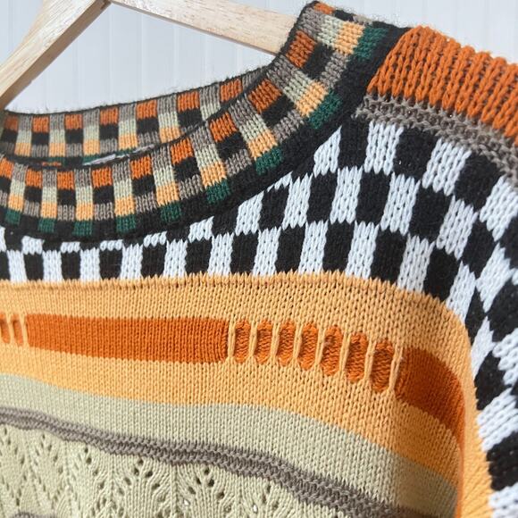 Vintage 80s 90s Multi-Patterned 3D Knit Pullover Sweater Women's Medium Checker - Picture 7 of 10